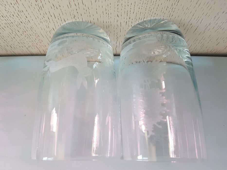 Zestaw szklanka szlifowana z zającem szkło lata 70