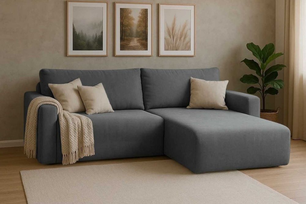 Narożnik Bergamo. Rogówka. Sprężyny bonell, pojemnik, automat, welur