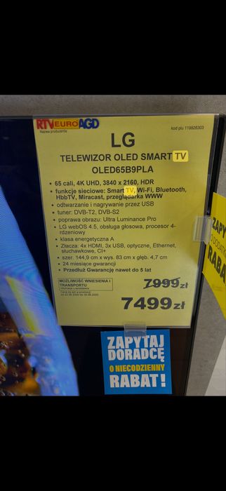 Telewizor LG OLED 65B9PLA - 65 cali - stan bdb.
