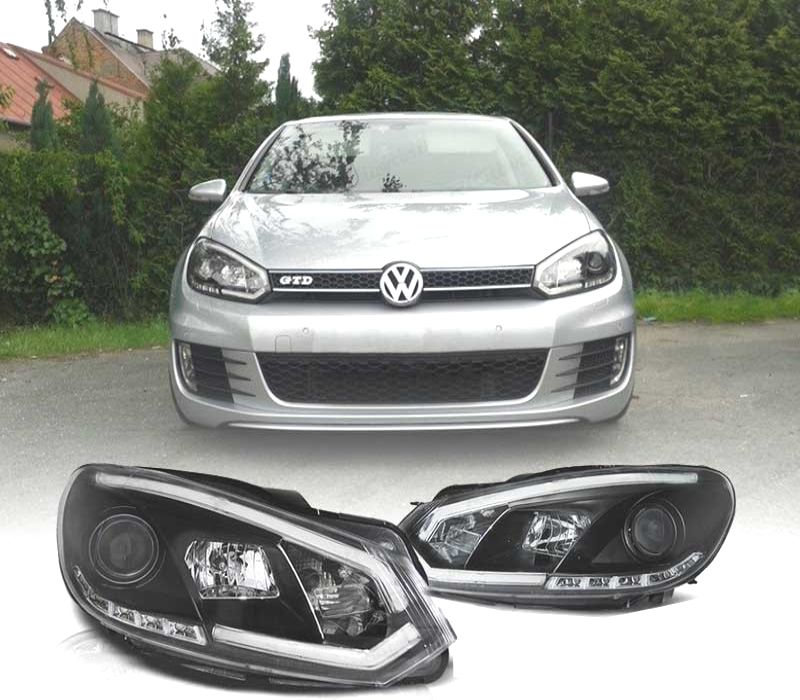 FAROIS FRONTAIS VOLKSWAGEN VW GOLF 6 08-12 TUBE LIGHT FUNDO PRETO