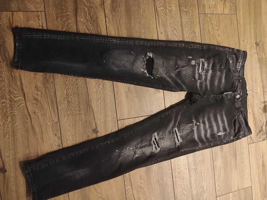 Nowe męskie jeansy dsquared 52 xl czarne 34 przetarcia
