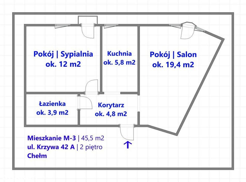Starówka | 45,5 m2 | 2 piętro | Centrum | Chełm