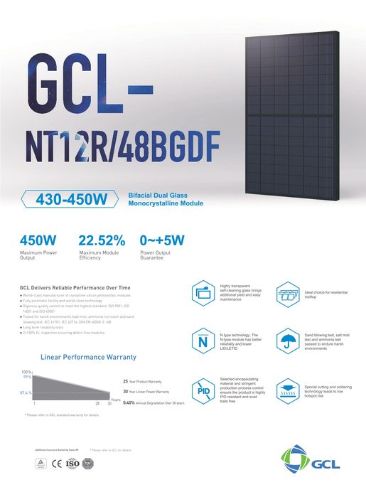 Painel fotovoltaico GCL 445W Bifacial Full Black