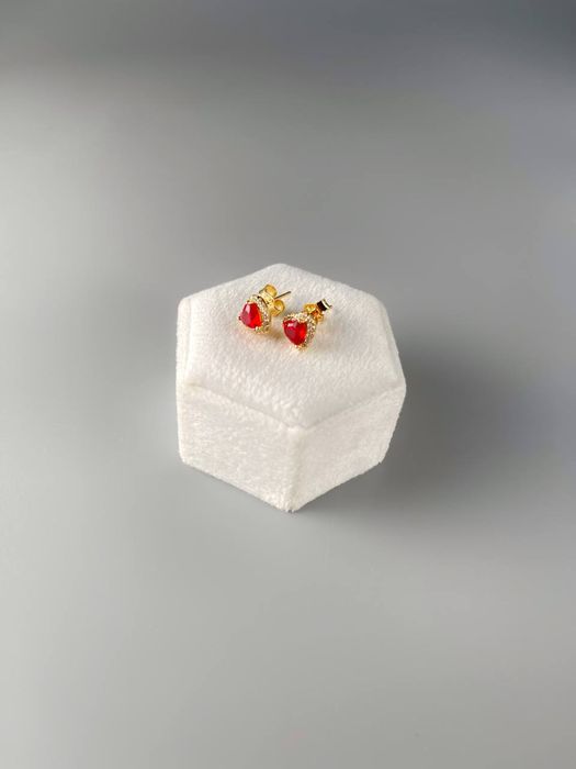 Сережки Pandora «Серце» з позолотою та червоними кристалами