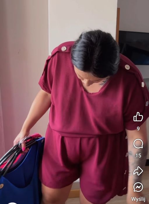 Bordowy komplet plus size złote guziki Nowy