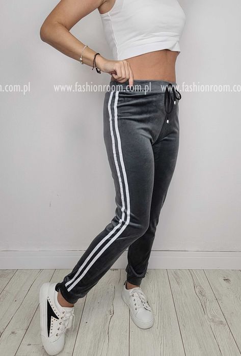 NOWE welurowe SPODNIE dresowe dresy damskie  szare rozmiar S/M