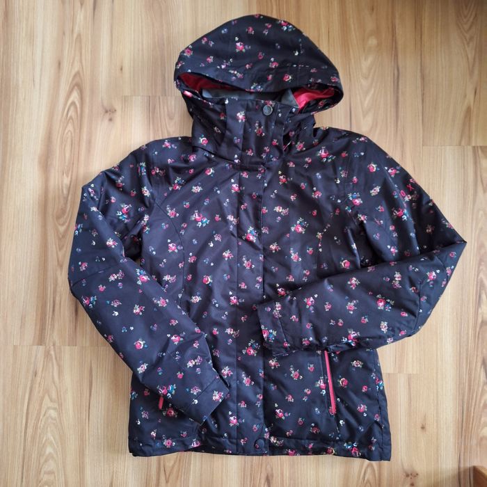 Kurtka narciarska, 8K, czarna w różyczki (Roxy) S