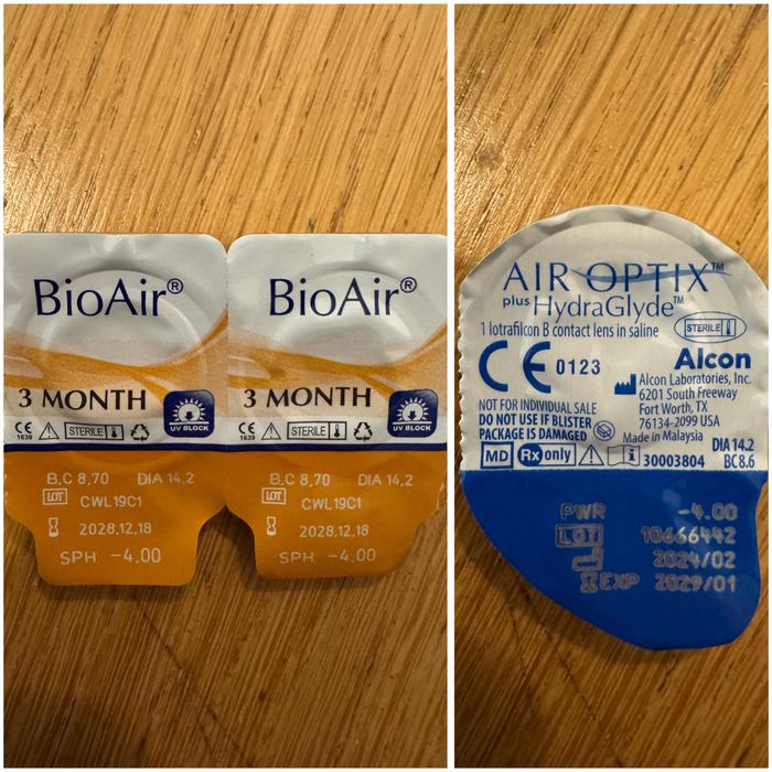 Soczewki kontaktowe -4,00 (2szt - 3 miesieczne, 1szt - miesieczna)