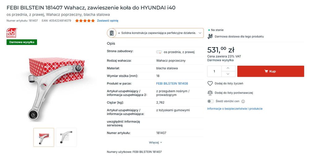 Febi Bils 181407 Wahacz do HYUNDAI i40 (PRAWY PRZÓD)