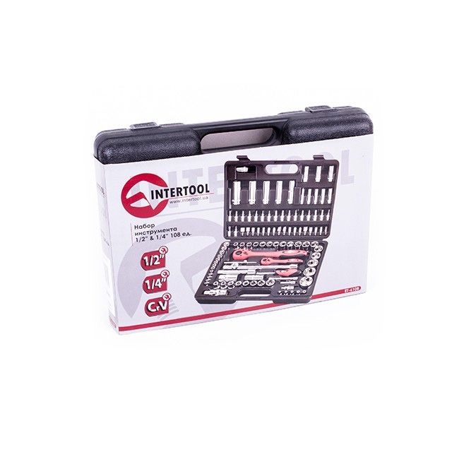 Профессиональный набор инструментов 1/2"&1/4",108ед. Intertool ET-6108