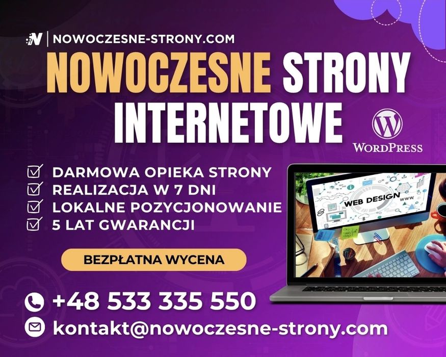 Nowoczesne Strony Internetowe | WordPress z 5-letnią Gwarancją | Opieka Stron 12 miesięcy