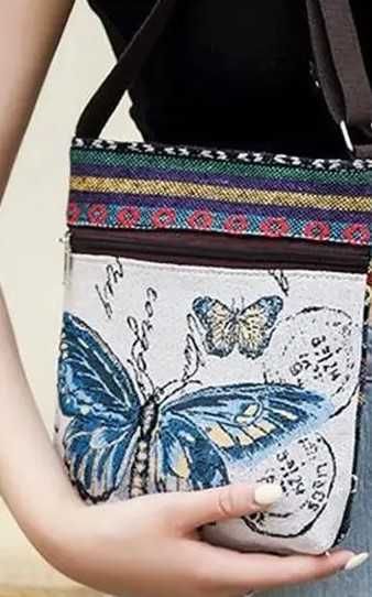 Torebka płócienna z motylem boho vintage