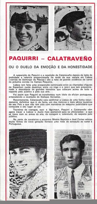 Desdobrável antigo TOURADA CAMPO PEQUENO - 1972 - toiros