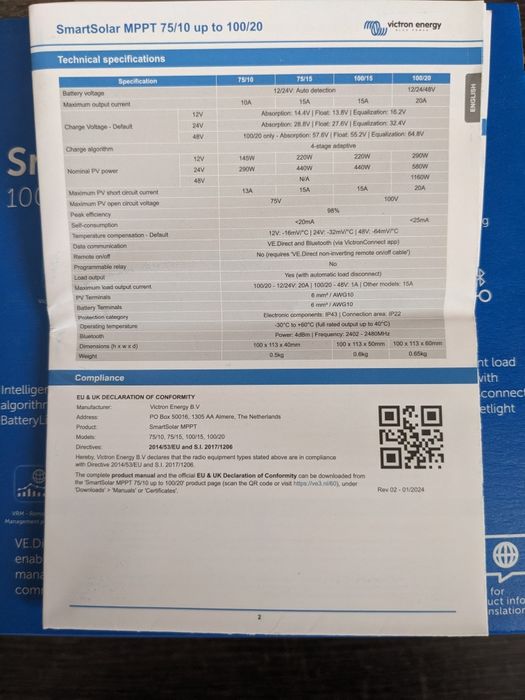 Victron SmartSolar MPPT 100V/20A з Блютуз обе.