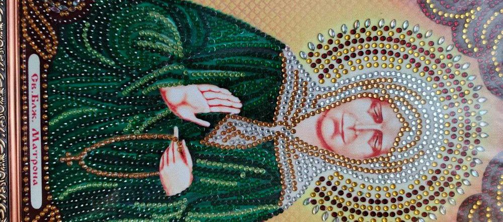 Картина свята Матрона - часткова бісерна алмазна викладка