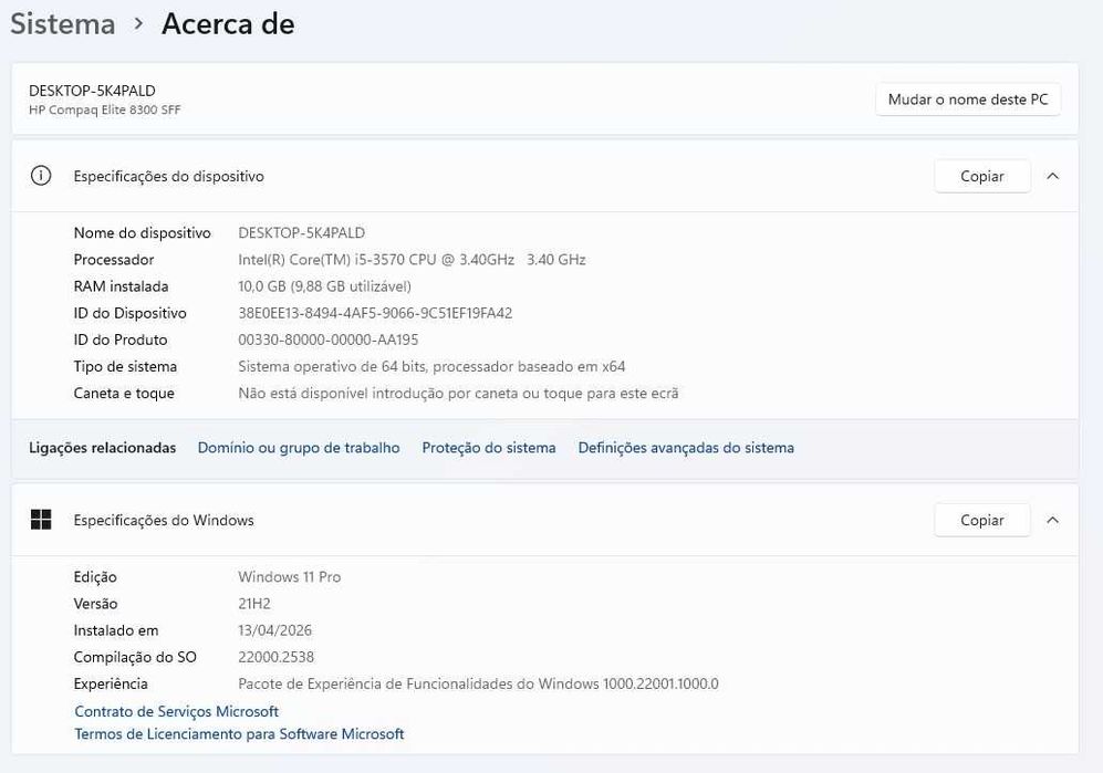 Computador HP Elite 8300 - Core i5 - 10GB RAM - 240GB SSD