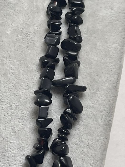 Onyks Dwa Długie Stare Naszyjniki z Kamieniami z Prl