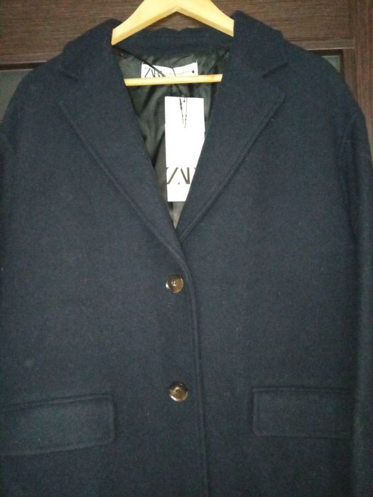 ZARA wełna XS-S jak M-L nowy płaszcz 51% granatowy oversize