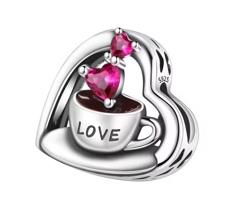 Charms srebrny serce filiżanka zawieszka do bransoletki Pandora S925 + gratis opakowanie na prezent!