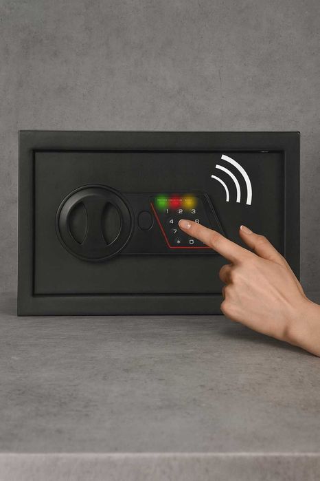 Sejf domowy na szyfr z kluczem metalowy na dokumenty LED do montażu XL