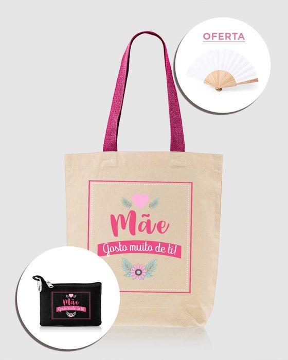 Dia da Mãe - Conjunto de Saco, porta-moedas e leque