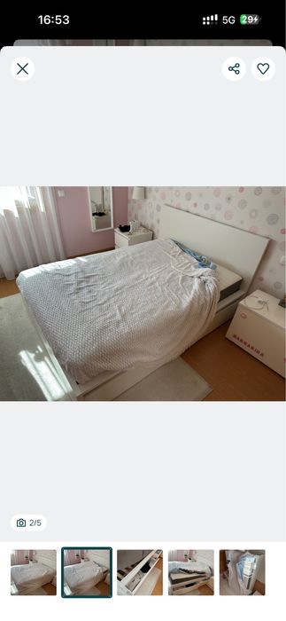 Cama de quarto branca, com 4 gavetões - bonita e com colchão