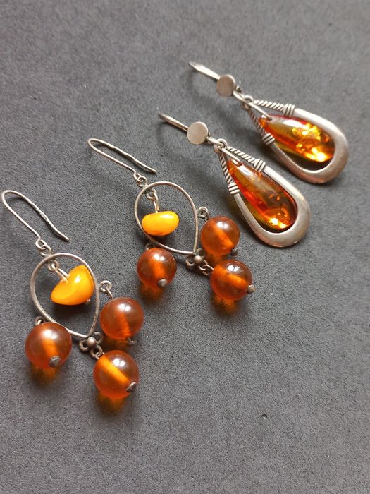 Серьги серебро 875проба и 925 звезда , янтарь