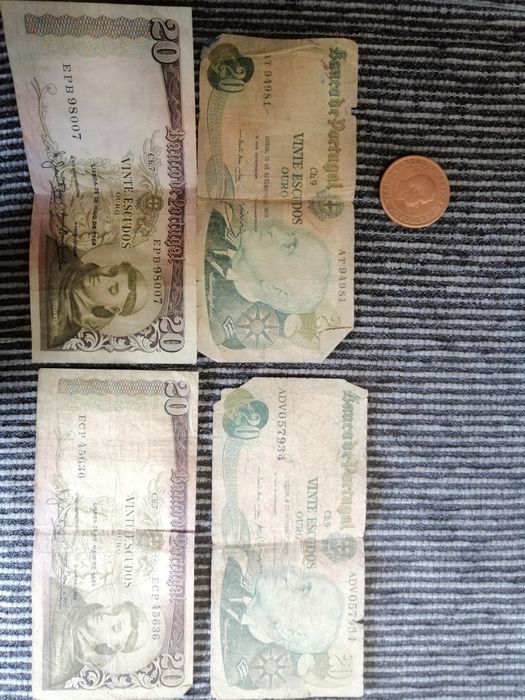 Notas de 20 escudos 1964, 1978 | moedas de 20 Reis