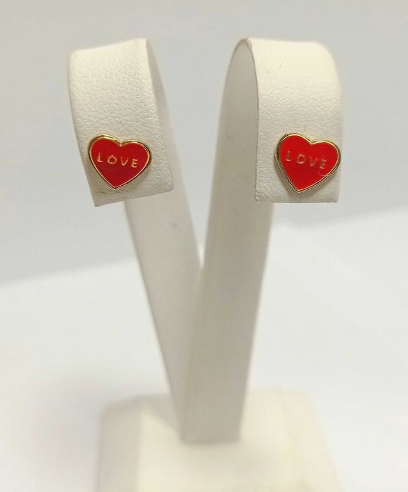 Złote kolczyki serduszka love 585 0,9g sztyft