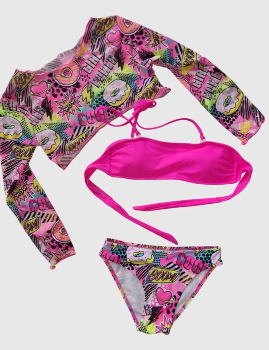 Купальник + кроп-топ набір трійка 128-134-140-146-152-158