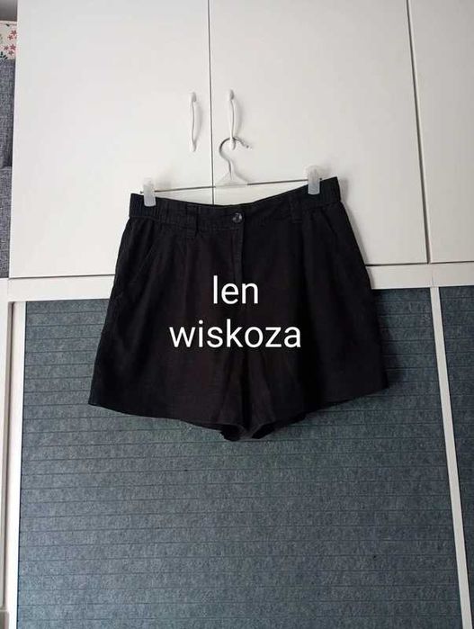 Lniane krótkie spodenki z luźnymi nogawkami