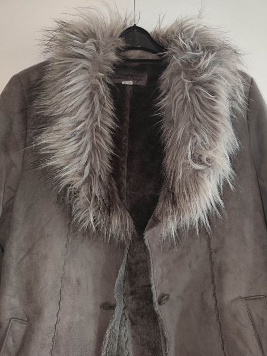 Kożuch damski z futerkiem spring winter jacket Eco faux fur coat luxur