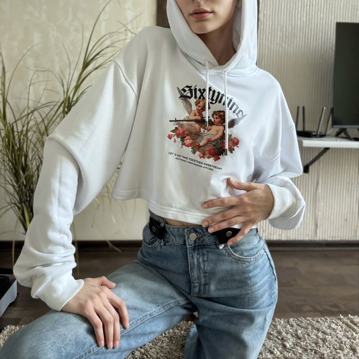 Укорочене oversize худі sixtynine | angels принт | ідеальний стан | М