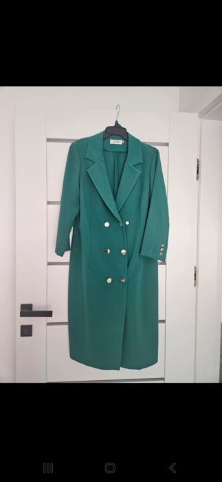 Sukienka zielona a'la marynarka 44 złote guziki