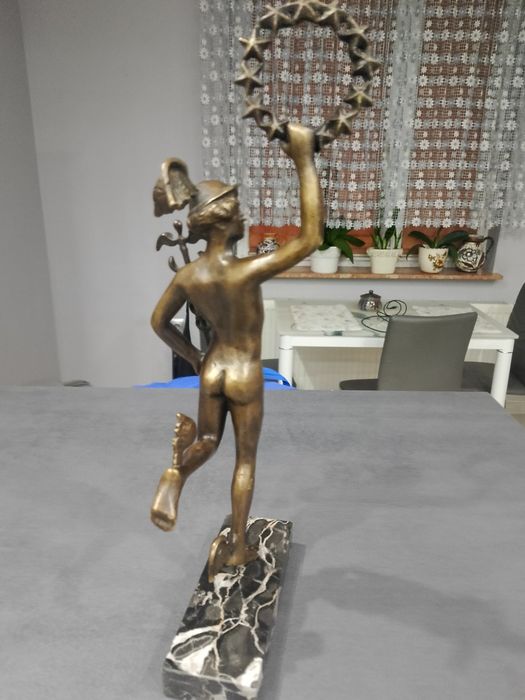 *Wyprzedaż*Piękna, stara figura Hermes - Bóg interesu z brązu.