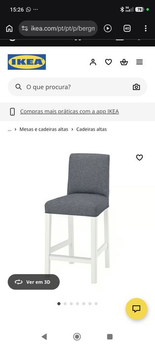 2 Cadeiras altas BERGMUND branco/Gunnared cinzento