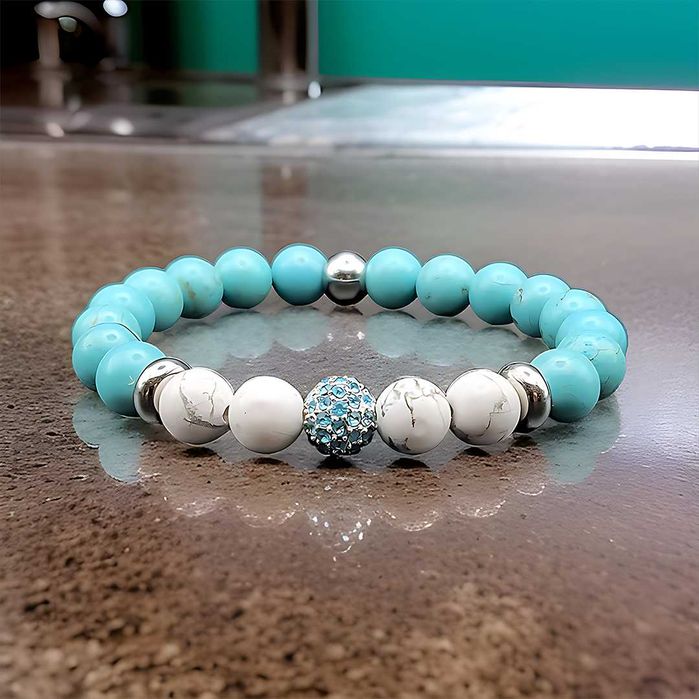 PROMOCJA-Unikatowa Bransoletka z kamieni naturalnych Howlit Turkusowy