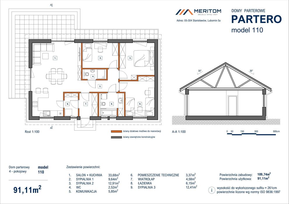 KONSTRUKCJA dom modułowy drewniany szkieletowy parterowy PARTERO 110