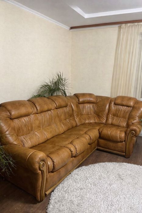 Кутовий диван з натуральної шкіри, розкладний, розбірний 250×150