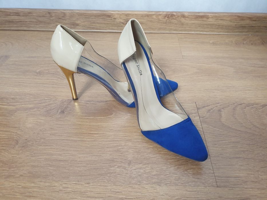 Silikonowe buty na obcasie 40, kobaltowa, beżowe