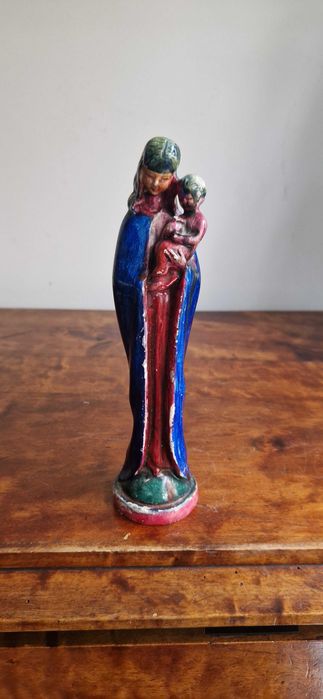 Rzeźba figura sakralna Madonna Maryja Jezus numerowana antyk
