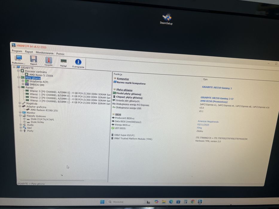 Komputer Gamingowy: Ryzen 5 1500X- 4R/8W/Dyski 628GB/16GB RAM/MSI-2GB/