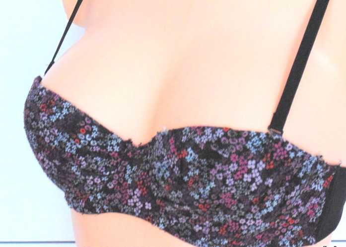 H&M biustonosz bardotka w kwiatuszki odpinane ramiączka 75B