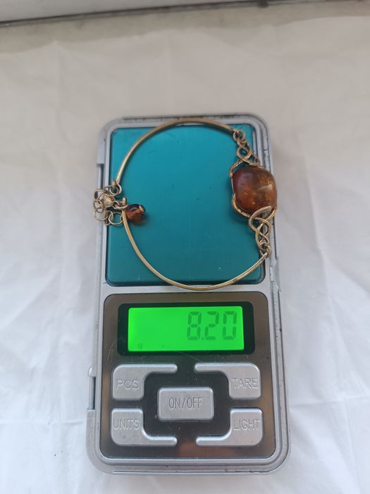 Браслет срібний в жовтій позолоті з бурштином