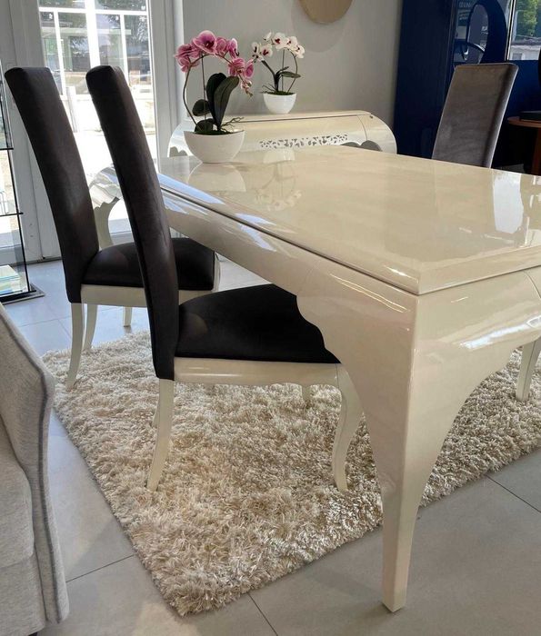 Jadalnia glamour perłowy beż stół + krzesła + konsola RABAT - 70 %