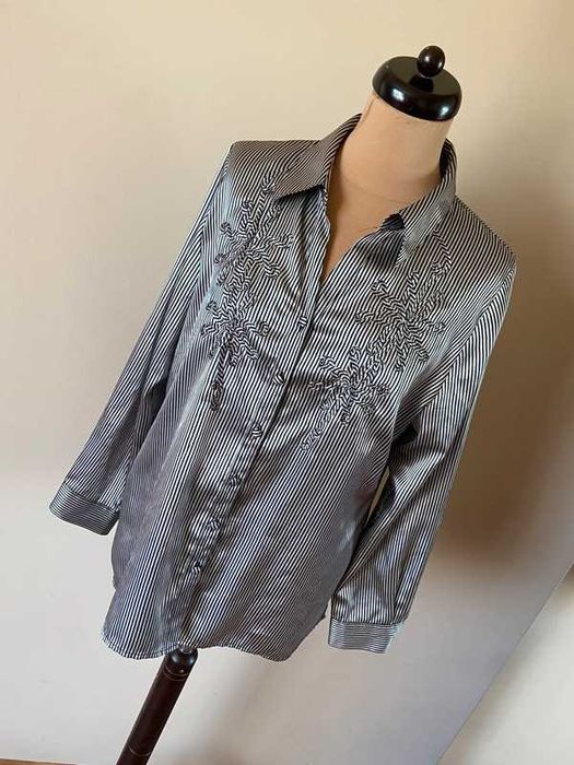 Bm koszula elegancka sliska paski żabot xxxl +size 46 44
