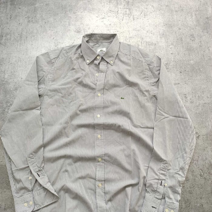 MĘSKA Elegancka PREMIUM Koszula Paski Małe Logo Lacoste Haft Bawełna