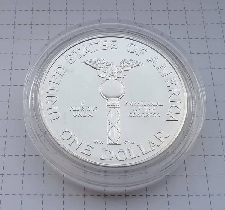 США 1 долар 1989р. (D). СРІБЛО. 200 років Конгресу. Денвер. Сертифікат
