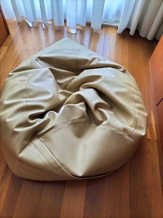 PUFF pele de couro bege XL