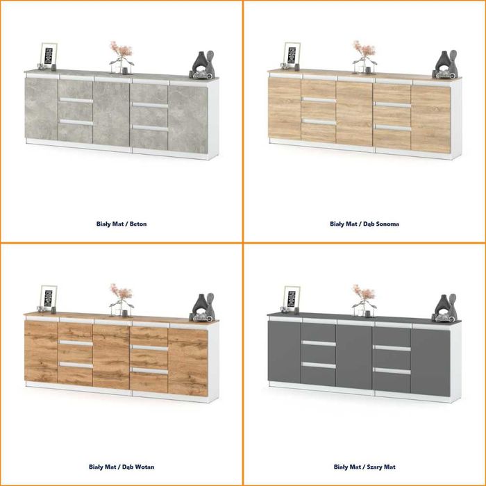 Komoda Skandynawska Best Agnes 200cm Nowoczesna Szafka 6 Szuflad Salon